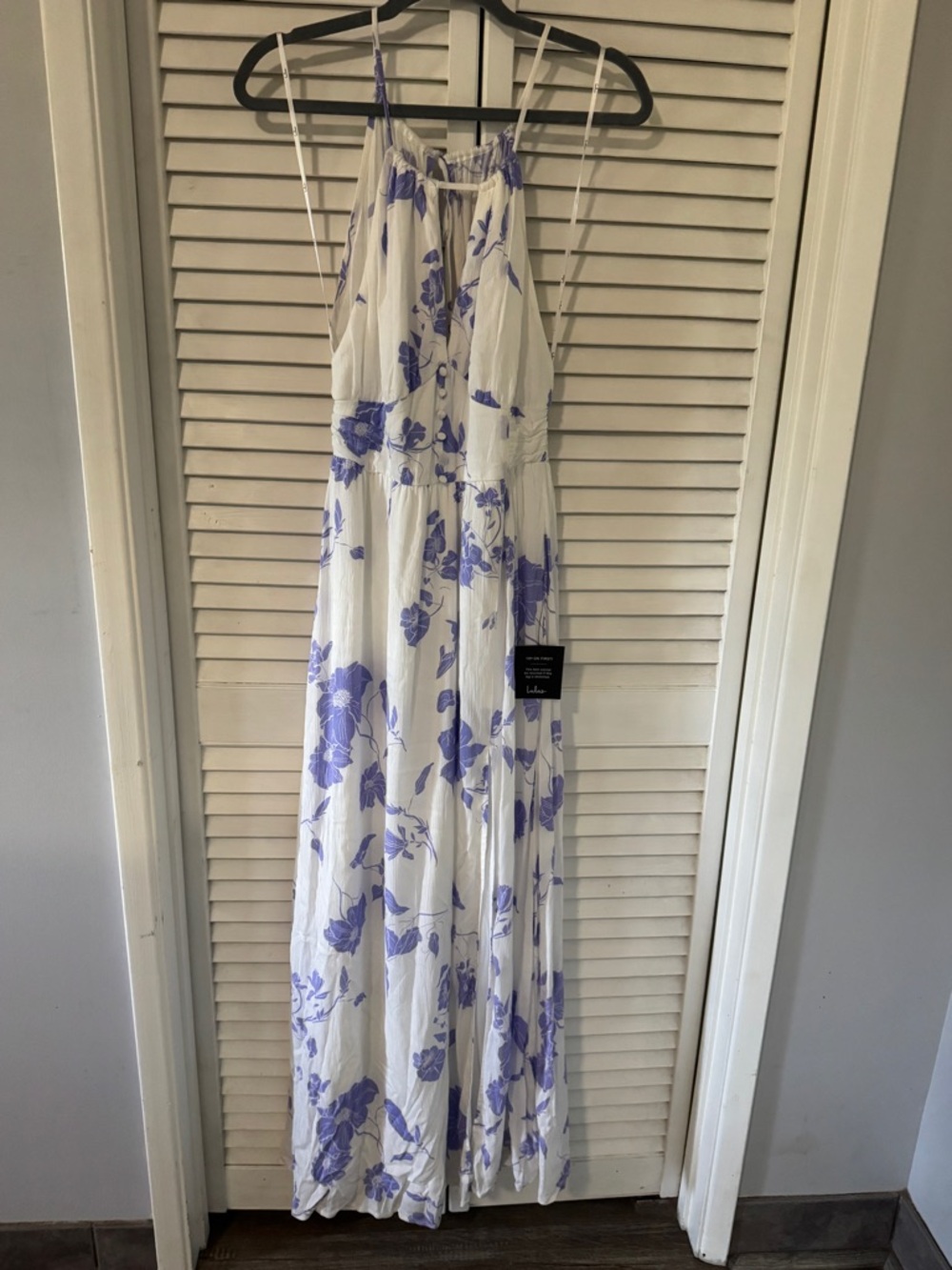 Lulu's White Maxi Dress with Lavender Floral Print